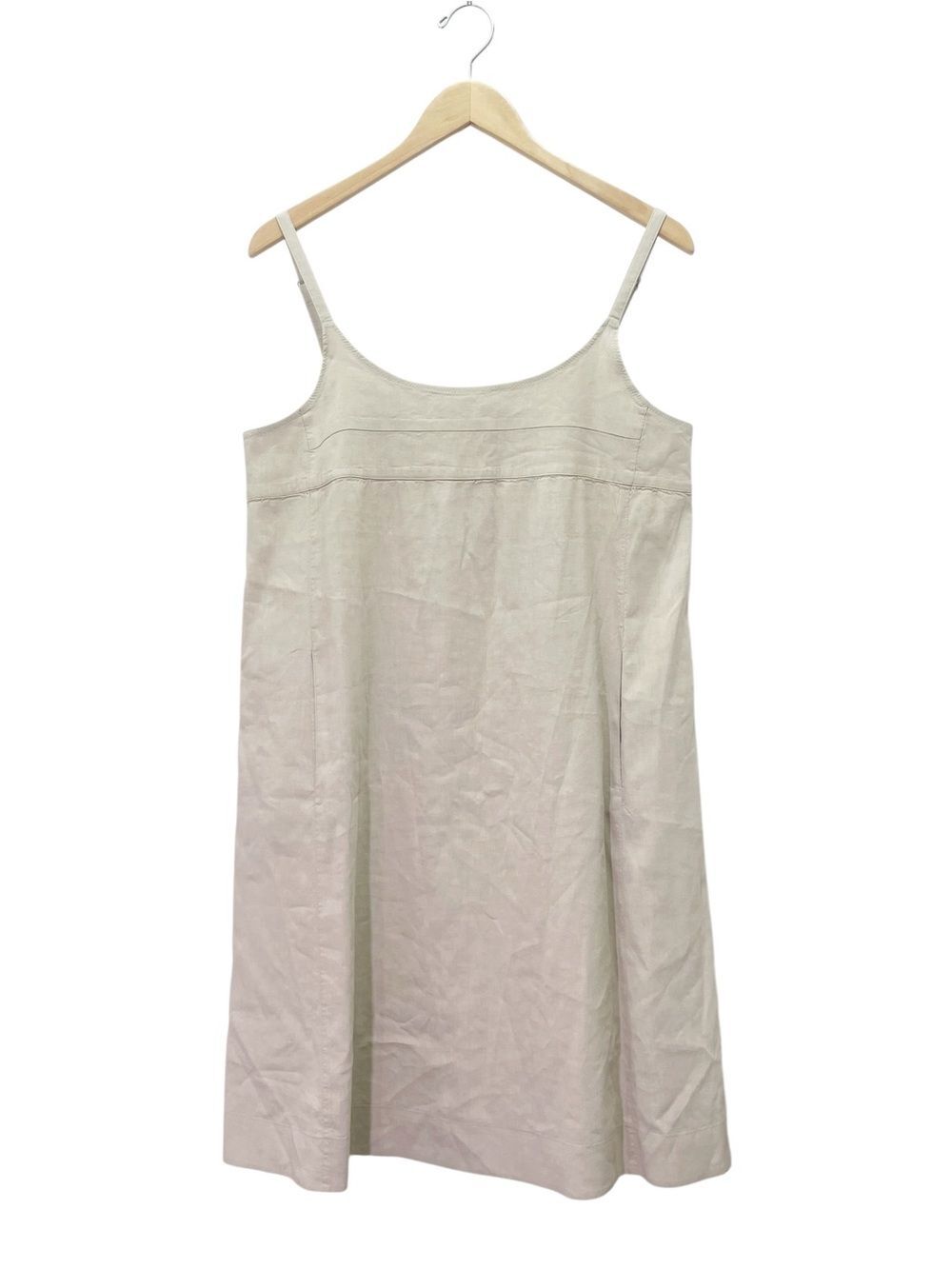 Eileen Fisher Linen Blend Jumper Dress Sz Medium Beige Sleeveless Midi Empire - Picture 2 of 10